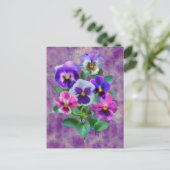 Carte Postale Bouquet de Violets Pansy Fleurs MERCI (Debout devant)