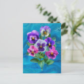 Carte Postale Bouquet de violettes fleurs de pensée MERCI (Debout devant)