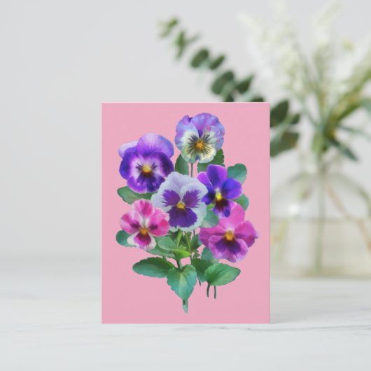 Carte Postale Bouquet de violettes fleurs de pensée MERCI (Debout devant)