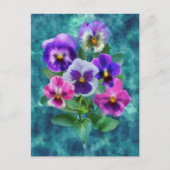 Carte Postale Bouquet de violettes fleurs de pensée MERCI (Devant)