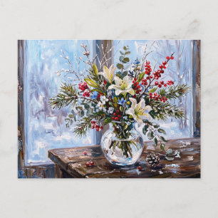 Carte Postale Bouquet d'hiver à la fenêtre givrée