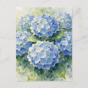 Carte Postale Bouquet d'hortensias bleu aquarelle