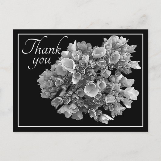 Carte Postale Bouquet d'hortensias noir et blanc pour remercier (Devant)