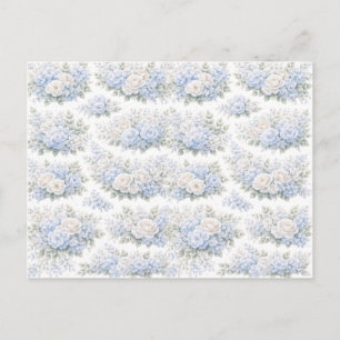 Carte Postale Bouquet Floral Blanc Bleu Clair Romantique Élégant
