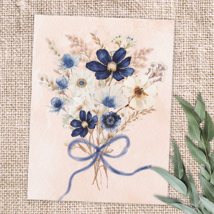 Carte Postale Bouquet floral de fleurs bleues à l'aquarelle