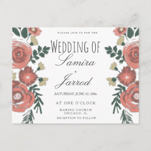 Carte Postale Bouquet floral dessiné à la main Mariage vintage