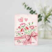 Carte Postale Bouquet floral élégant rose et blanc avec des cœur (Debout devant)