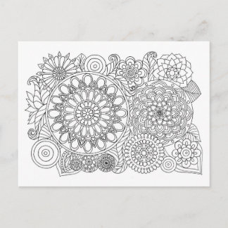 Carte Postale Bouquet floral Mandala Couleur adulte