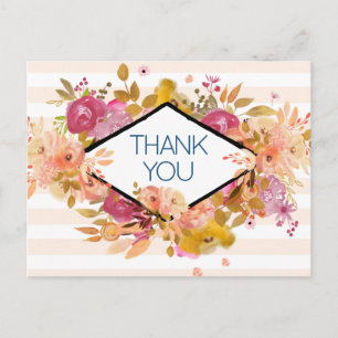 Carte Postale Bouquet floral orange et rose pour remerciement de