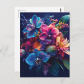 Carte Postale Bouquet floral vif aux fleurs de néon (Devant / Derrière)