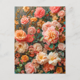 Carte Postale Bouquet luxuriant avec des roses saumonées