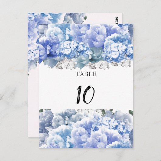 Carte Postale Bouquet Monochrome Bleu Table Numéro de siège Cart (Devant / Derrière)