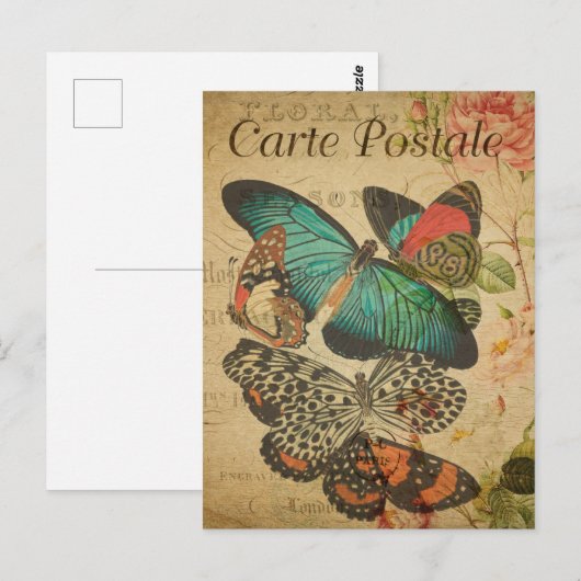 Carte Postale Bouquet papillon Vintage (Devant / Derrière)