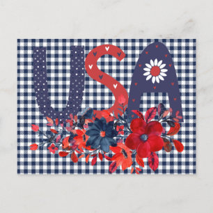 Carte Postale Bouquet Patriotique Rouge Blanc & Bleu USA