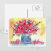 Carte Postale Bouquet rose rose aquarelle peinture (Devant / Derrière)