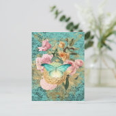 Carte Postale Bouquet vintage floral et papillon (Debout devant)