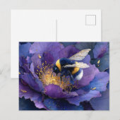 Carte Postale Bourdon sur découpage de fleur violette (Devant / Derrière)