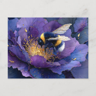 Carte Postale Bourdon sur découpage de fleur violette
