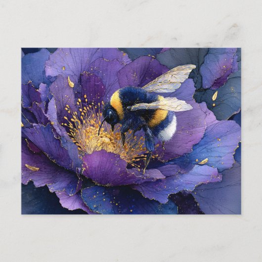 Carte Postale Bourdon sur découpage de fleur violette (Devant)