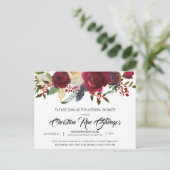 Carte Postale Bourgogne Bloom Boho Floral Fête des mariées Invit (Debout devant)