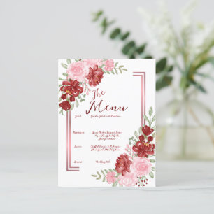 Carte Postale Bourgogne et Rose Floral Mariage