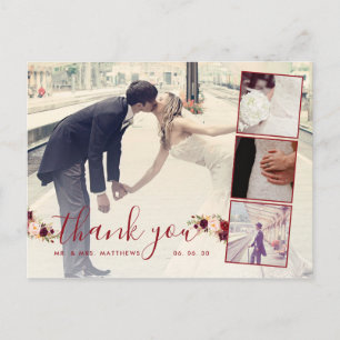 Carte Postale Bourgogne Floral 4 Photo Collage Mariage Merci