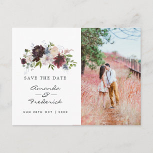 Carte Postale Bourgogne Nuit et Rose Mariage Enregistrer la Date