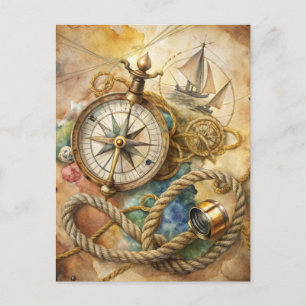 Carte Postale Boussole Vintage Navigation Aventure Océanique