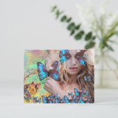 CARTE POSTALE BOUTEILLE BLEUE EN PARKLES OR VERT TURQUOISE (Debout devant)