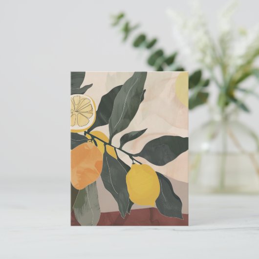 Carte Postale Bouteille de citron avec Artwork de fruits Abstrai (Debout devant)