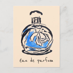 Carte Postale Bouteille de parfum mode aquarelle eau de parfum