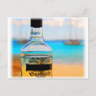 Carte Postale Bouteille de rhum sur la plage