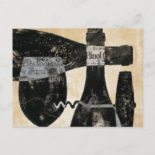 Carte Postale Bouteille de vin et verre