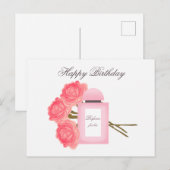 Carte Postale Bouteille Parfum et Bouquet de Rose (Devant / Derrière)