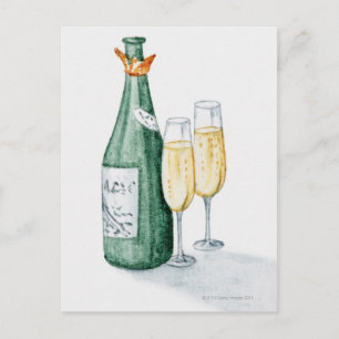 Carte Postale Bouteilles de champagne et deux verres