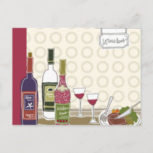 Carte Postale Bouteilles de vin avec lunettes de vin sur table