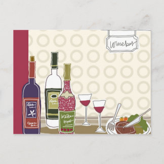 Carte Postale Bouteilles de vin avec lunettes de vin sur table