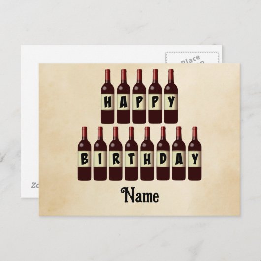 Carte Postale Bouteilles de vin rouge personnalisées Joyeux Anni (Devant / Derrière)