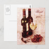 Carte Postale Bouteilles de vin, verre de vin et raisins (Devant / Derrière)