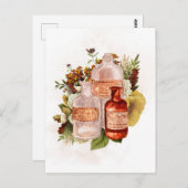 Carte Postale Bouteilles Vintage Halloween Fleurs d'Automne (Devant / Derrière)