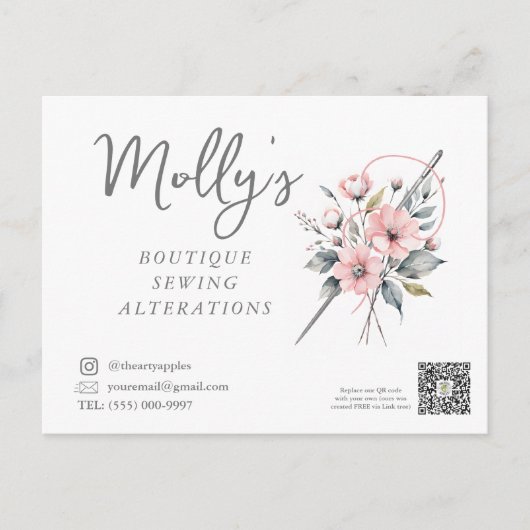 Carte Postale Boutique Couture & Altérations Rose & Grey (Devant)