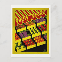Boutique de Fruits - Affiche Vintage WPA Rouge Jau