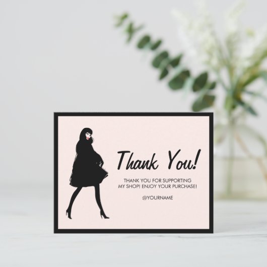 Carte Postale Boutique Femme de Mode, Merci rose Poshmark (Debout devant)