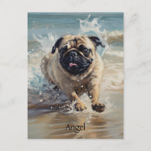 Carte Postale Bouvier Pug heureux à la plage personnalisable