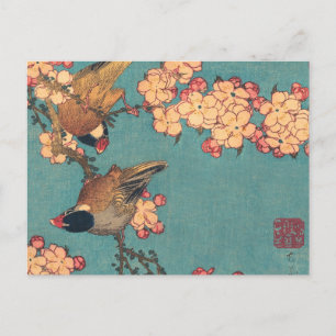 Carte Postale Bouvreuil d'Hokusai et Cerisier Fleur Vintage Oise