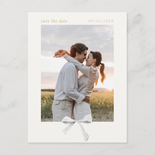 Carte Postale Bow à ruban simple et chic | Désactivé blanc Enreg (Devant)