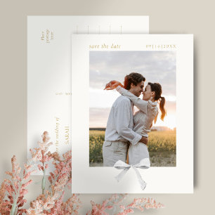 Carte Postale Bow à ruban simple et chic Désactivé blanc Enreg