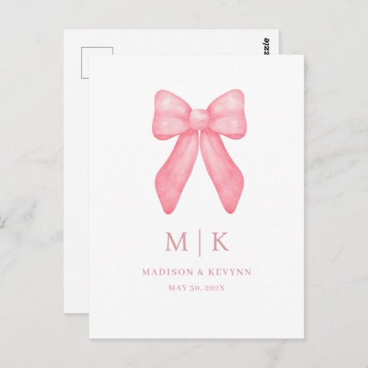 Carte Postale Bow rose gribouillé | Mariage (Devant / Derrière)