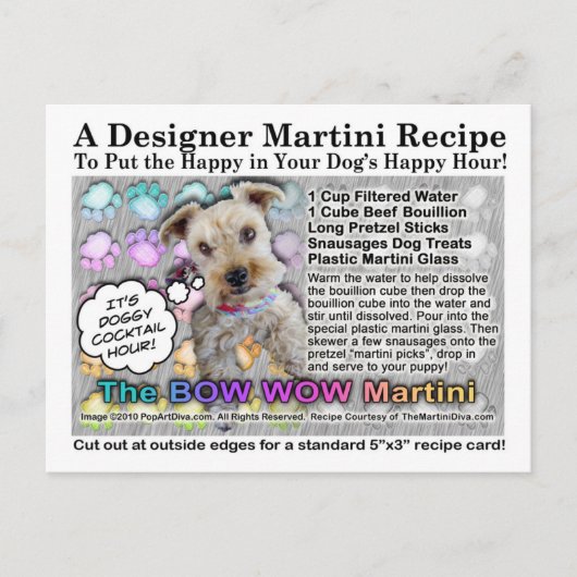 Carte postale Bow Wow Martini pour Chiens Recette (Devant)