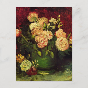 Carte Postale Bowl avec Peonies et Roses par Vincent van Gogh